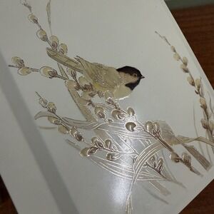 Vintage Otagiri Japan Lacquerware Bird Photo Album Book White Ivory Chickadee